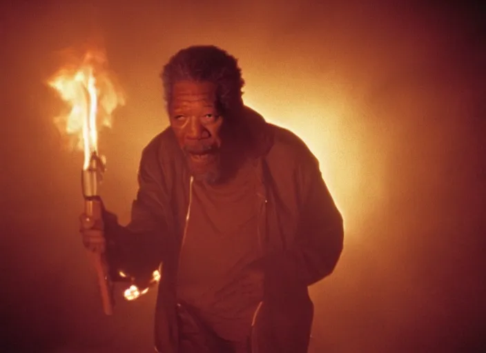 Image similar to a still of morgan freeman in cabin fever (2002), horror, dramatic lighting, screaming