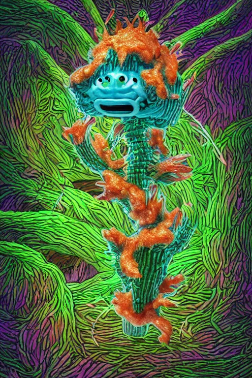 Prompt: creature sushi roots cactus elemental flush of force nature micro world fluo light deepdream illumination ray tracing hdr fanart arstation by sung choi and eric pfeiffer and gabriel garza and casper konefal