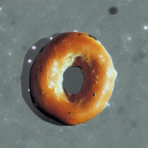 Prompt: a photo of a bagel on the surface of planet venus