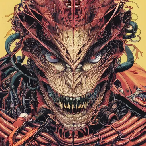 Image similar to portrait of crazy spawn, symmetrical, by yoichi hatakenaka, masamune shirow, josan gonzales and dan mumford, ayami kojima, takato yamamoto, barclay shaw, karol bak, yukito kishiro