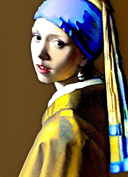 Prompt: replace the girl in Johannes Vermeer's Girl with a Pearl Earring with Scarlett Johansson