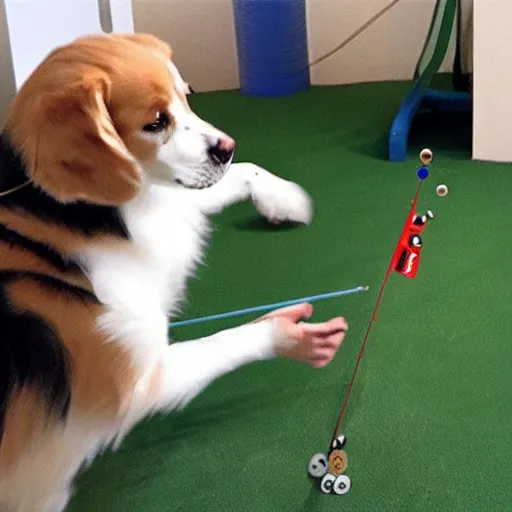 Prompt: dog playing darts