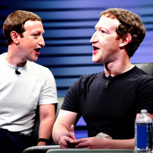 Prompt: Mark Zuckerberg having a heated argument with Tom Hardy