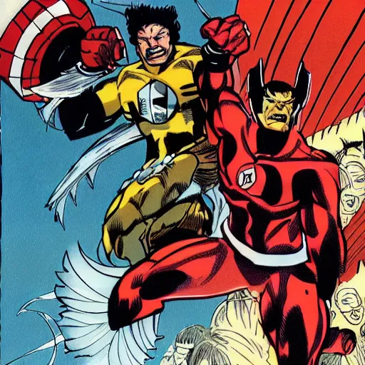 Image similar to illustration Guardian from alpha flight against wolverine by marvel comics