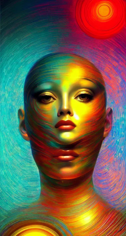 Prompt: art deco close up portait of head surrounded by spheres, like a dream digital painting cinematic dramatic fluid lines otherworldly vaporwave interesting details rule of thirds epic composition by artgerm basquiat