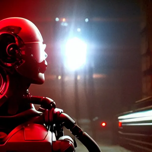 Image similar to movie still of a cyborg, cinematic composition, cinematic light, by edgar wright and david lynch