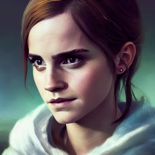 Image similar to highly detailed portrait, emma watson, in gta v, stephen bliss, unreal engine, fantasy art by greg rutkowski, loish, rhads, ferdinand knab, makoto shinkai and lois van baarle, ilya kuvshinov, rossdraws, tom bagshaw, global illumination, radiant light, detailed and intricate environment