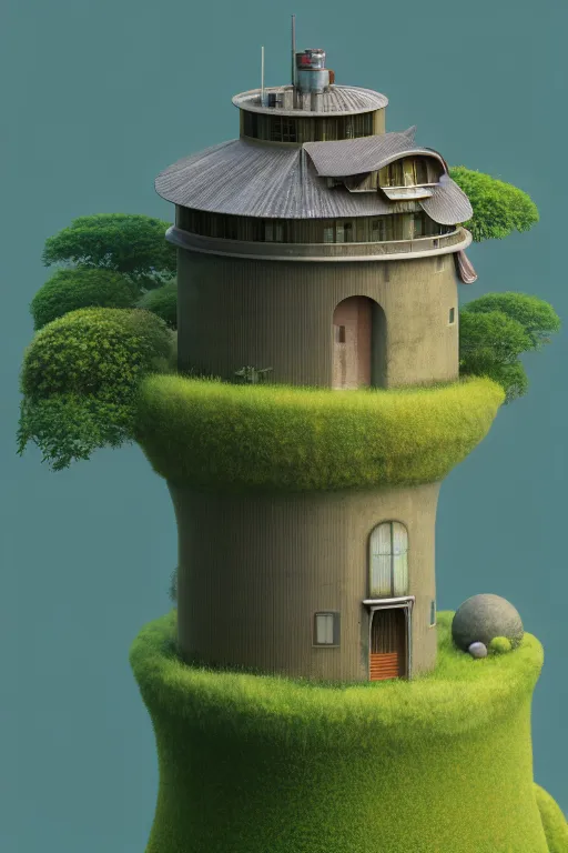 Image similar to cylindrical house, solarpunk, studio ghibli, jean - baptiste monge, octane render, 4 k