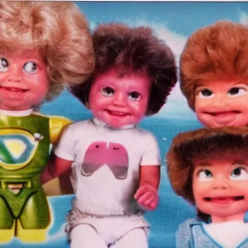 Image similar to vhs footage of an 8 0 s toy commercial of a super creepy toy