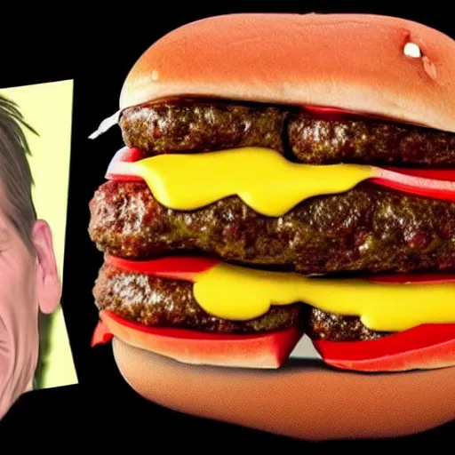 Image similar to kevin bacon face wrapped inside a cheeseburger