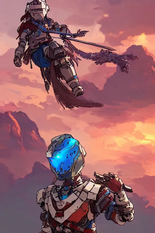 Image similar to combination suit armor aloy horizon forbidden west horizon zero dawn robot ninja mask helmet backpack tribal, art gta 5 comics, official fanart behance hd artstation by jesper ejsing, by rhads, makoto shinkai and lois van baarle, ilya kuvshinov, ossdraws radiating a glowing aura cgi rtx 2 0 2 2