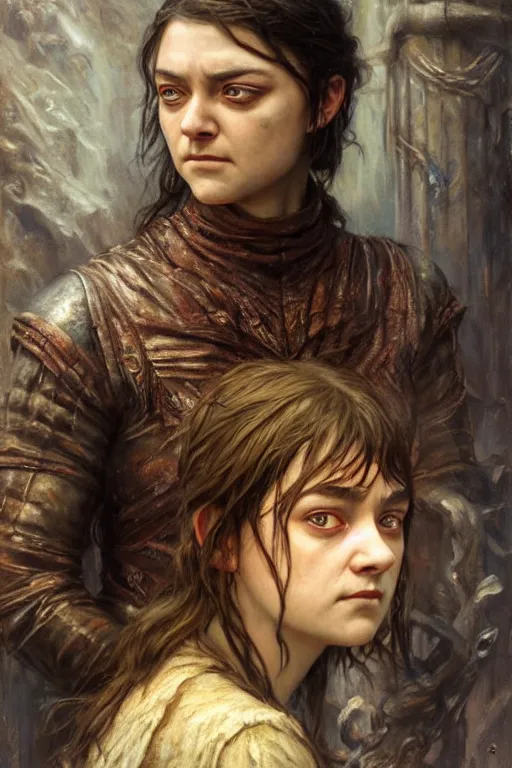 Image similar to arya stark. art by gaston bussiere and tomasz alen kopera.