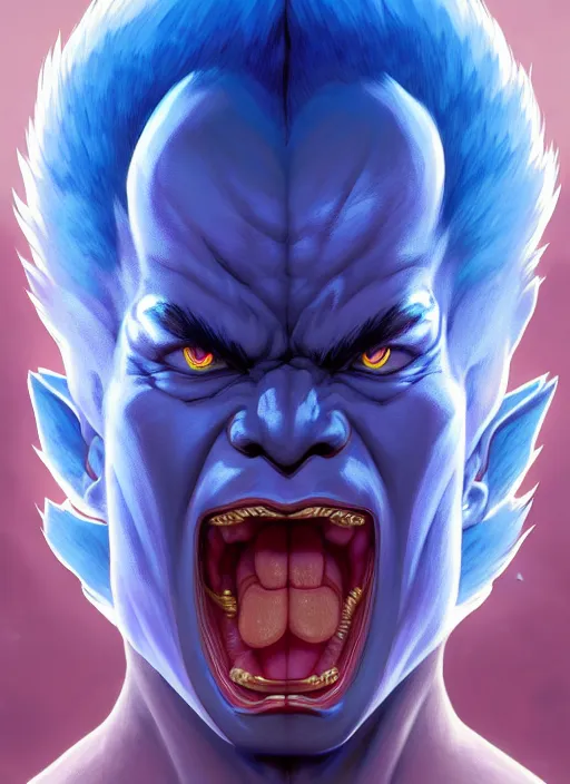 Image similar to symmetry!! portrait of blue akuma, street fighter, global illumination!! intricate, elegant, highly detailed, digital painting, artstation, concept art, smooth, sharp focus, illustration, art by artgerm and greg rutkowski and alphonse mucha