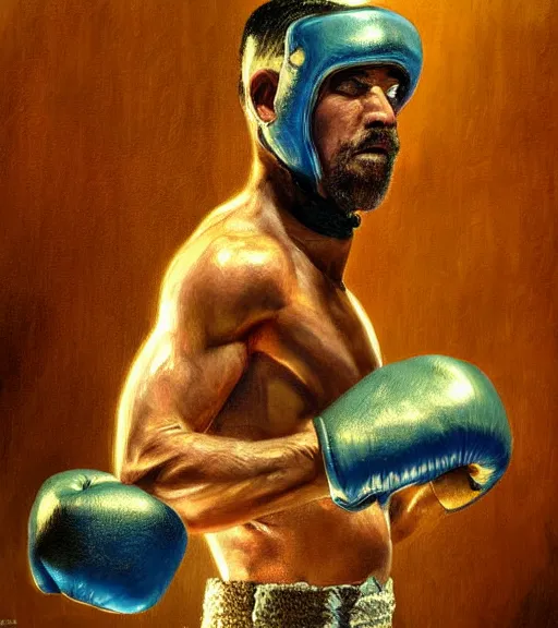 Image similar to high quality high detail painting by alberto mielgo and jaime jones, illegal boxing, cinematic, hd