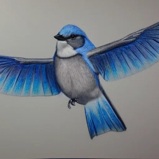 Image similar to a colored pencil drawing of a blue sparrow by natalia rojas and ana maria martinez jaramillo, pastel color, wingspan style, highly detailed, realistic graphite, artstation, 4 k, realism, photorealism, fine art