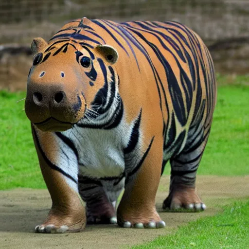 Prompt: a tiger hippo hybrid