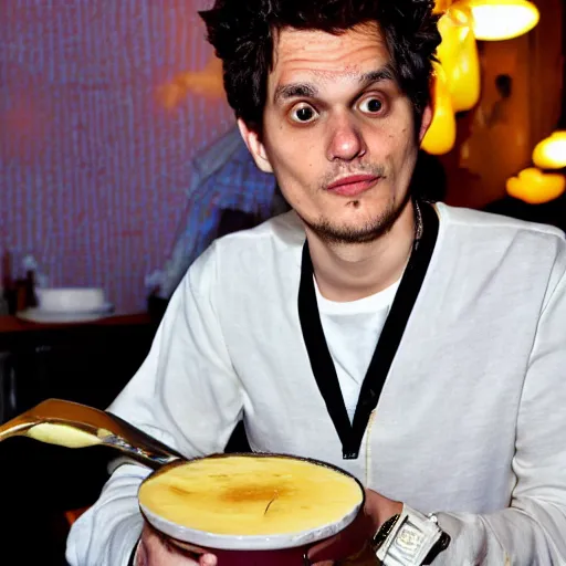 Prompt: john mayer eating a banana creme brule ( dont ask )