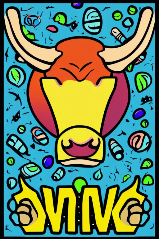 Image similar to Weed smoking bull, sticker, andromorphic, colorful, illustration, highly detailed, simple, smooth and clean vector curves, no jagged lines, vector art, smooth