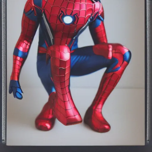 Image similar to a single iron man and spider - man hybrid, dslr, polaroid