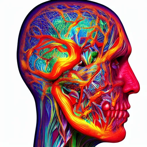 Image similar to insides of an opened human head turn into a huge coloured power explosion, hyperrealistic medical photo, anatomically correct, realistic textures, 8 k,