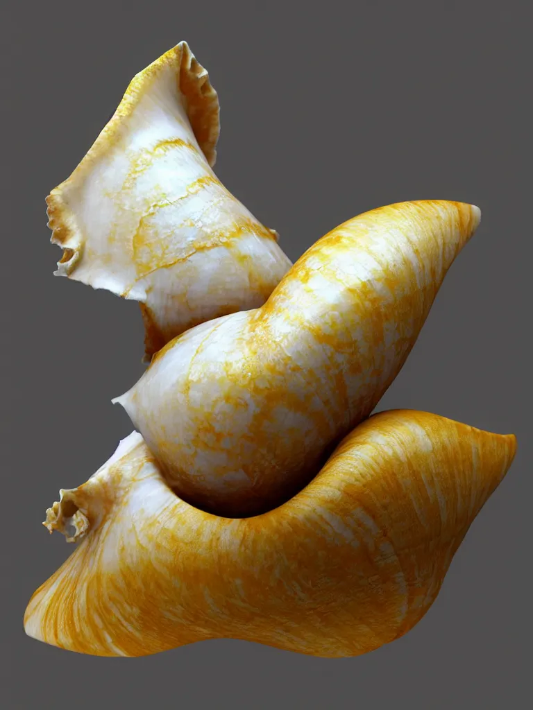 Prompt: white and gold conch, impossible geometry, surreal, Octane Render, Unreal Engine