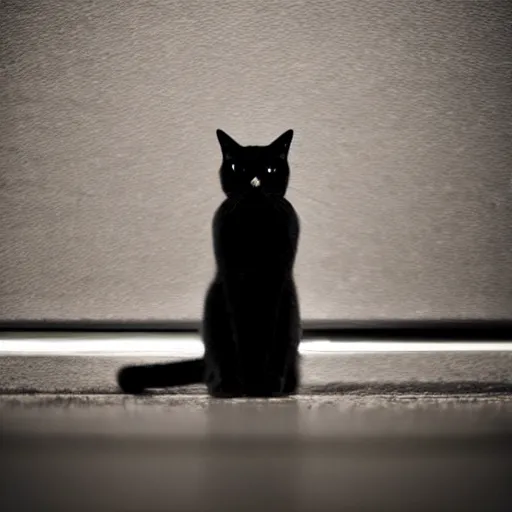 a black cat sitting on a tiled floor, trending on