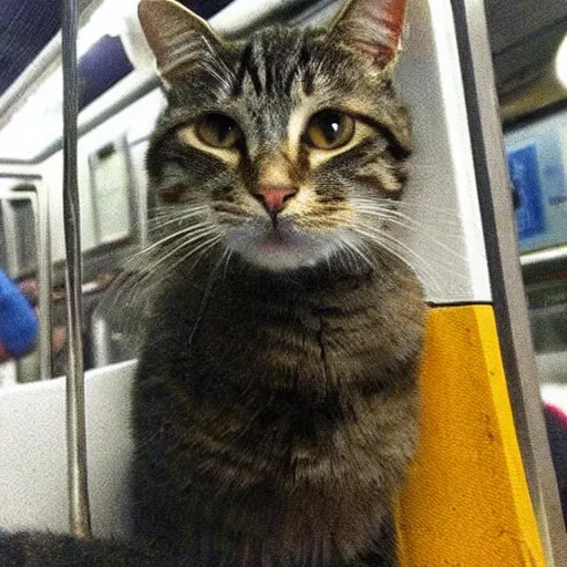 Image similar to “ a cat riding the subway in new york city, by daniel gerhartz ”