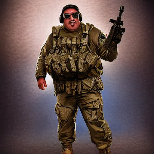 Prompt: Gabriel Iglesias as a navy SEAL, high resolution fantasy concept art, intricate details, realistic, soft lighting