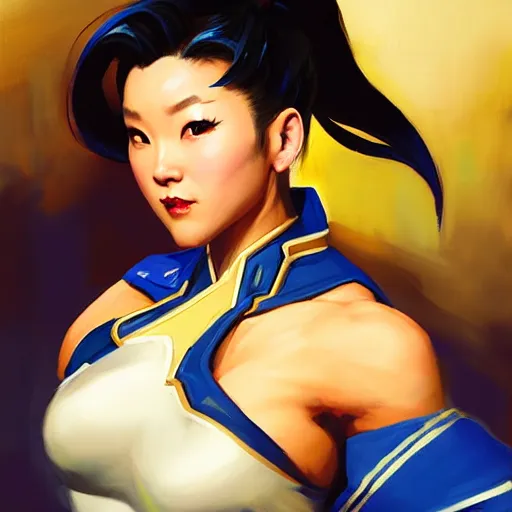 Prompt: Greg Manchess portrait painting of Chun-Li as Overwatch character, medium shot, asymmetrical, profile picture, Organic Painting, sunny day, Matte Painting, bold shapes, hard edges, street art, trending on artstation, by Huang Guangjian and Gil Elvgren and Sachin Teng