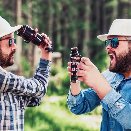 Prompt: nelk boys shotgunning a beer in real life, 8 k, 4 k uhd, realistic, hyper realistic, super detailed, very detailed, detailed