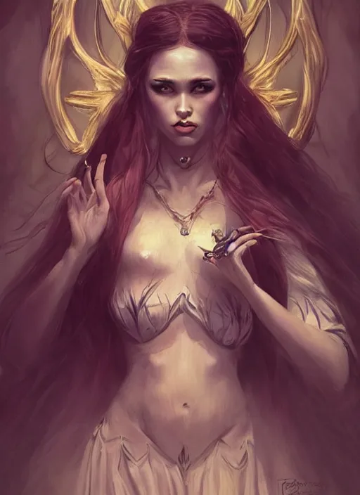 Image similar to tarot!!, fairy queen, fantasy medieval, no noise, elegant, concept art, sharp focus, beautiful face!!, digital art, smooth defined outlines!!, by Brom, trending on Artstation, Tom Bagshaw, Sargent