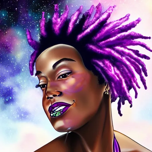 Image similar to black woman with purple dreads in space