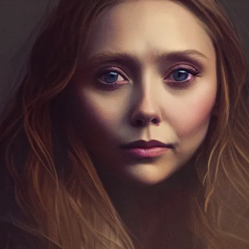 Image similar to Elizabeth Olsen in mellow lighting, illustrated by Leonardo DaVinci, trending on artstation, artstationHQ, artstationHD, 4k, 8k.