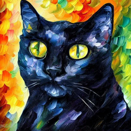 Image similar to oil painting of a black cat by leonid afremov