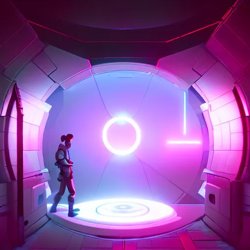 Prompt: aperture science test chamber, big white tiles lining the walls, portal 2 game, by greg rutkowski and gaston bussiere, vibrant lush neon lighting, beautiful volumetric - lighting - style atmosphere, futuristic atmosphere, intricate, detailed, photorealistic imagery, artstation