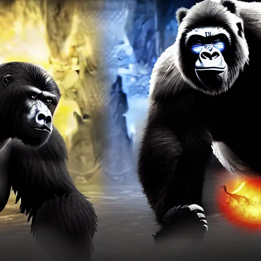 Image similar to a bear and a gorilla fighting in mortal kombat, highly detailed, 4 k