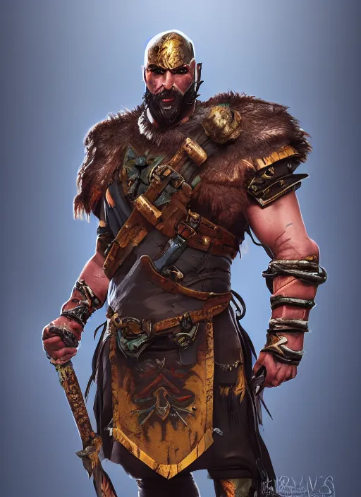 Image similar to A fantasy comic book style portrait painting of a grim barbarian warrior, unreal 5, DAZ, hyperrealistic, octane render, cosplay, RPG portrait, dynamic lighting