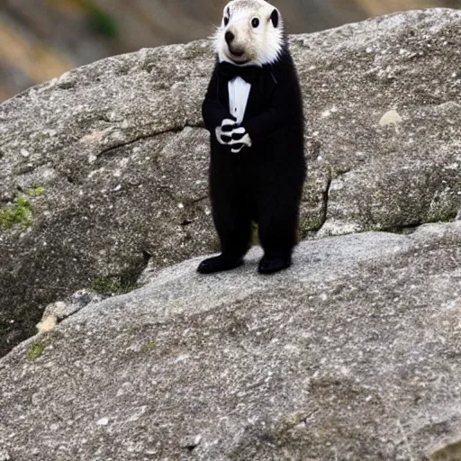 Image similar to a cute marmot in a tuxedo