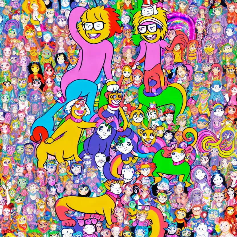 Image similar to wheres waldo, lisa frank style