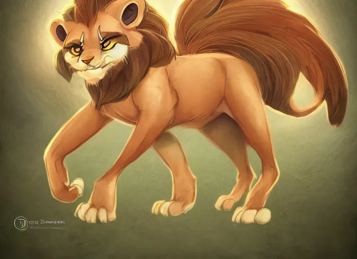 Prompt: full character design of an egyptian lion. deviantart adoptable, style of maple story and zootopia, portrait studio lighting by jessica rossier and brian froud in the style of disney, traditional