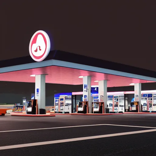 Prompt: a gas station at night, it's raining, dark, 8K, ultra photoreal, ultra detailed, hyperdetailled, volumetric lightvolumetric light