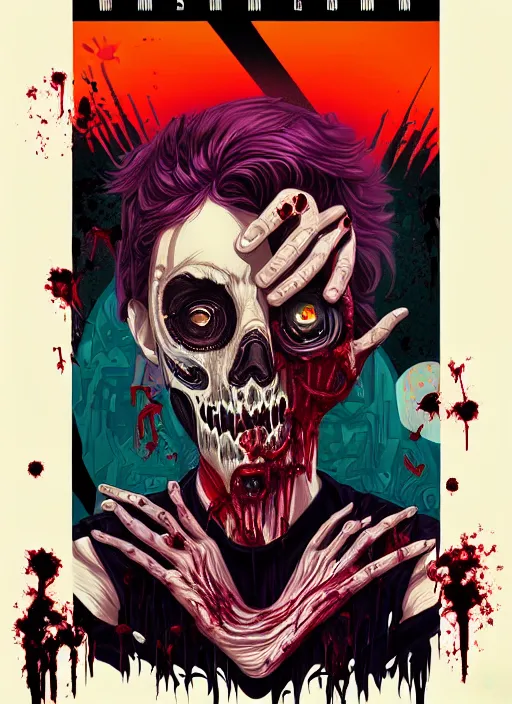 Image similar to zombie emo concert poster, tristan eaton, victo ngai, artgerm, rhads, ross draws