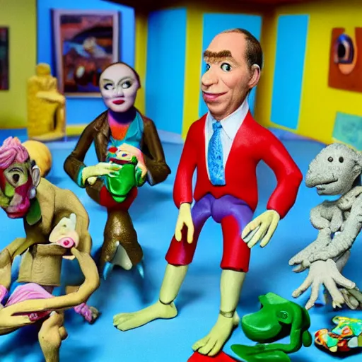 Image similar to a claymation film still of a toy / collection / ethnographic museum / claymation by jeff koons