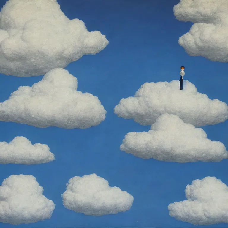 Image similar to cloud - man, by rene magritte, centered, detailed painting, hd, hq, high resolution, high detail, 4 k, 8 k