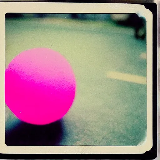 Image similar to photo of fuzzy pink ball, dramatic lighting, polaroid 6 0 0 film