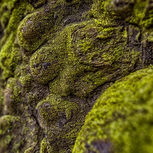 Image similar to rock wall covered with moss. dew droplets forming the shape of a dachshund. macro photography