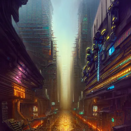 Image similar to wide angle shot of a cyberpunk city, intricate, elegant, highly detailed, centered, digital painting, artstation, concept art, smooth, sharp focus, illustration, artgerm, Tomasz Alen Kopera, Peter Mohrbacher, donato giancola, Joseph Christian Leyendecker, WLOP, Boris Vallejo