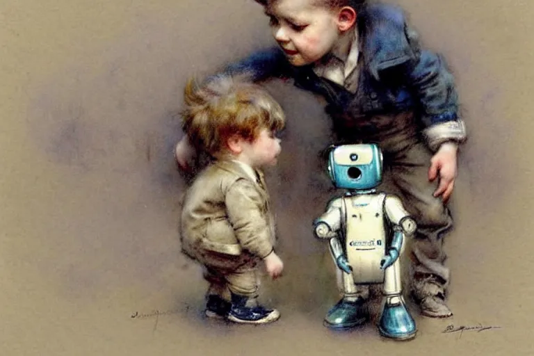 Image similar to ( ( ( ( ( 1 9 5 0 s boy and his small pet robot. muted colors. ) ) ) ) ) by jean - baptiste monge!!!!!!!!!!!!!!!!!!!!!!!!!!!