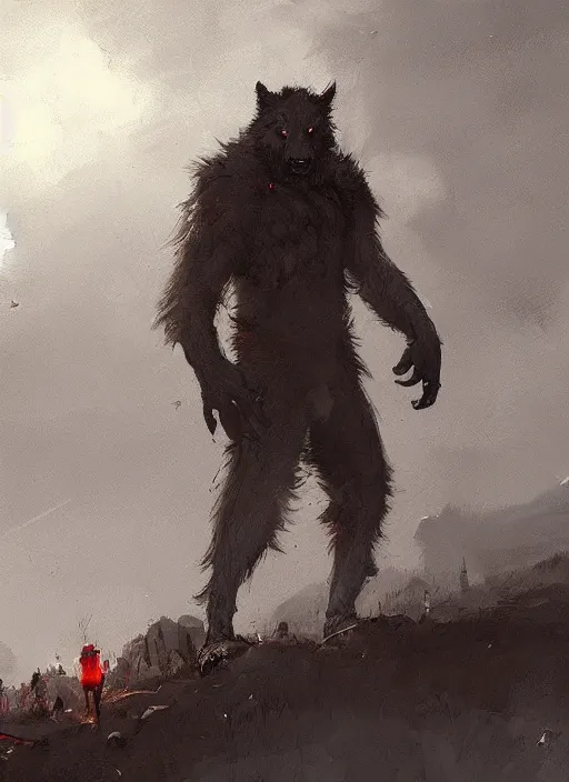 Prompt: jakub rozalski artstation, werewolf