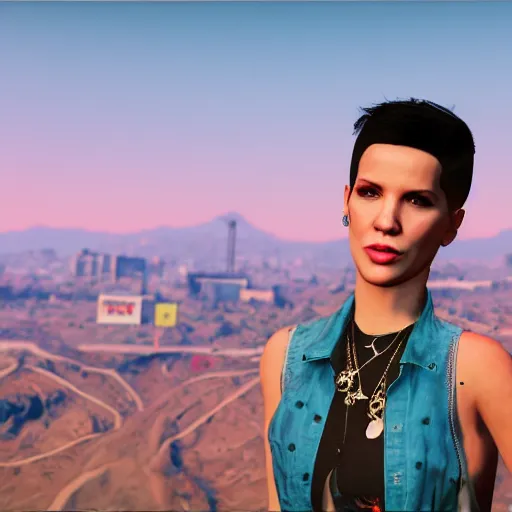 Image similar to pop singer Halsey in GTA V, 4k